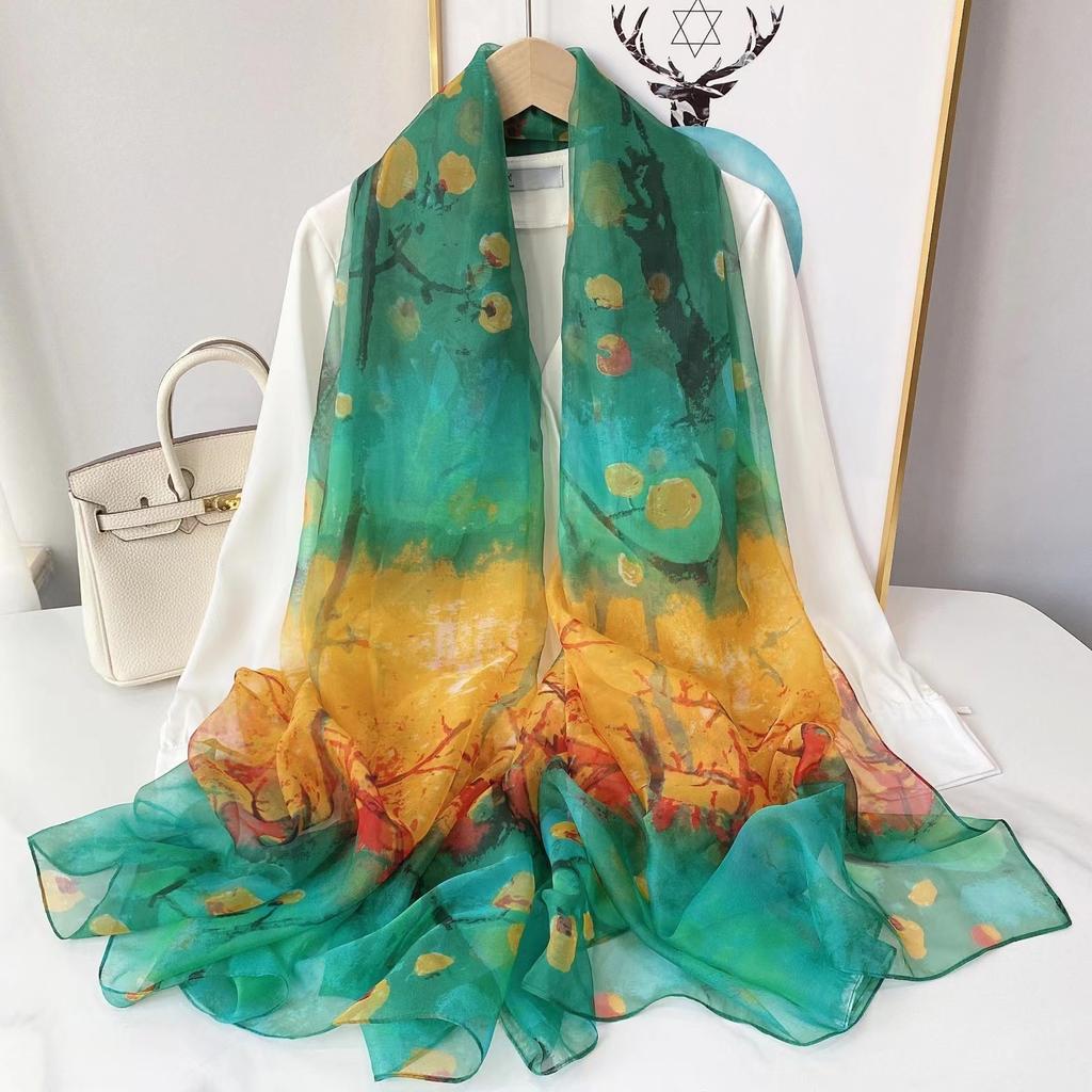Print Silk Scarf Hijab Women Spring Deisgn Soft Beach Stoles Elegant Head Scarves Echarpe Shawl Satin Large Wrap Echarpe Bandana