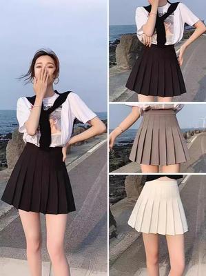 Women's High Waist Pleated A-line Mini Skirt - Black & White, Slimming, Anti-exposure, Perfect for Autumn