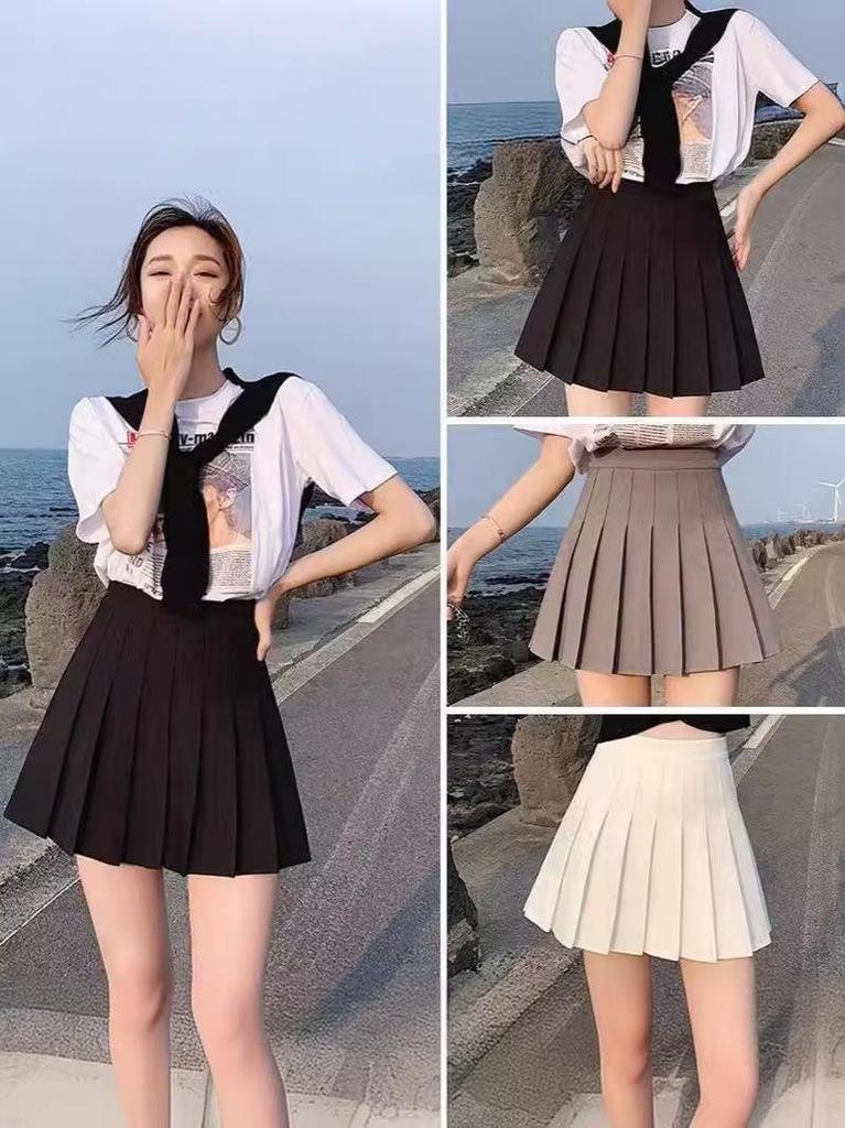 Women's High Waist Pleated A-line Mini Skirt - Black & White, Slimming, Anti-exposure, Perfect for Autumn