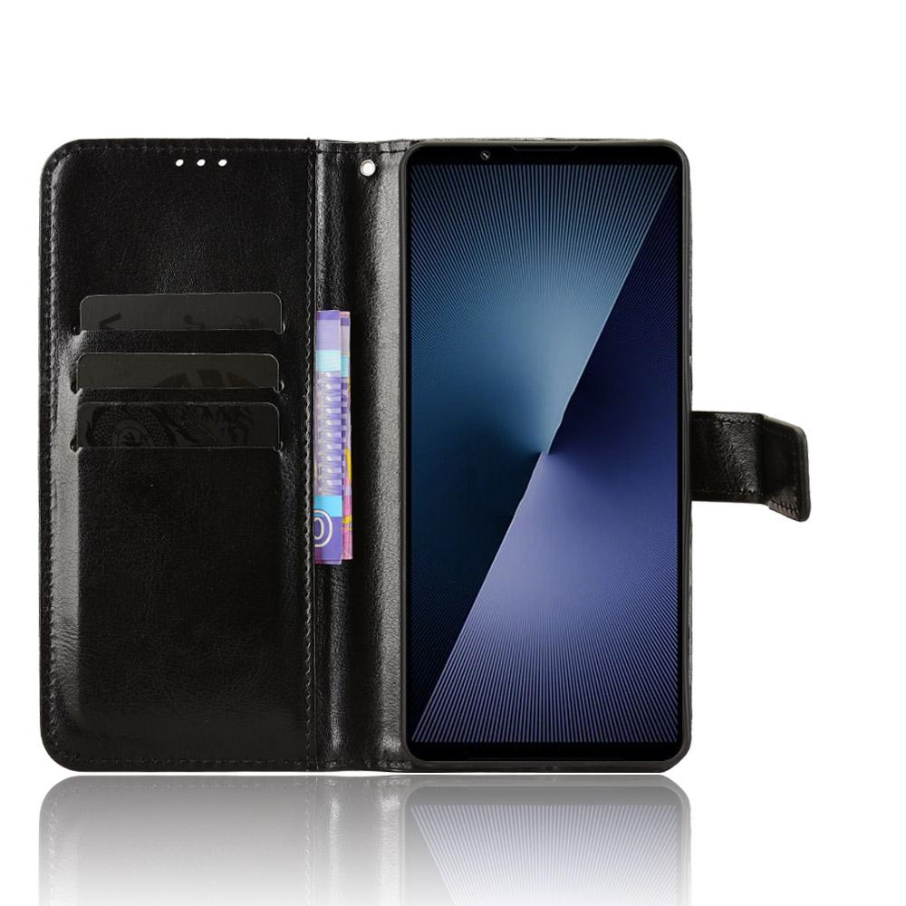 For Sony Xperia 1 VII PU Leather Case with Strap Crazy Horse Texture Phone Wallet Cover