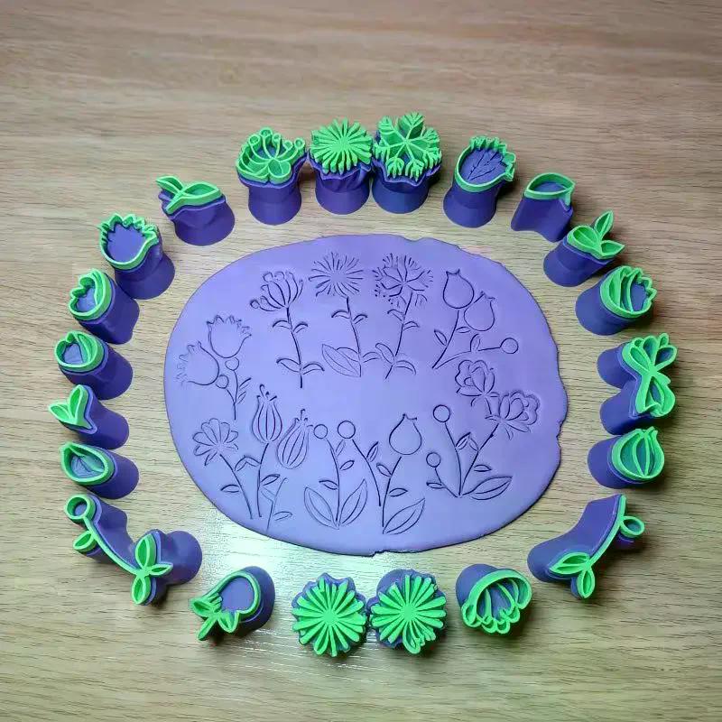Clay Stamp & Molding Kit Flower Leaf Design DIY Crafts And Art Creations For Making, Pottery, Scrapbooking, Card Making