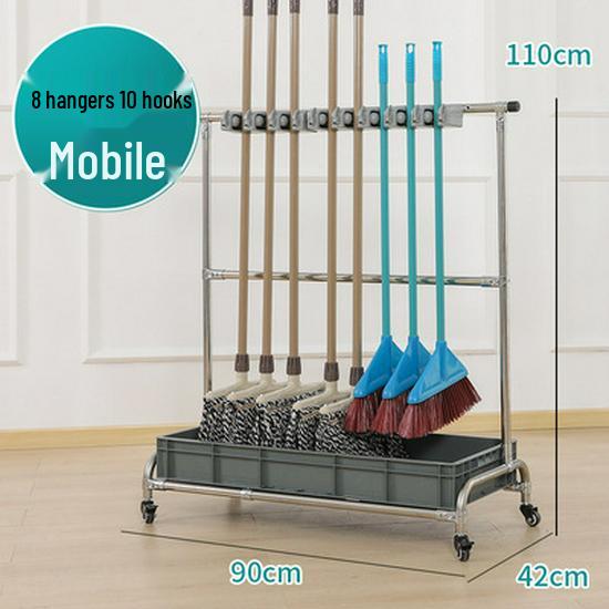 Stainless Steel Movable Floor Mop and Broom Holder