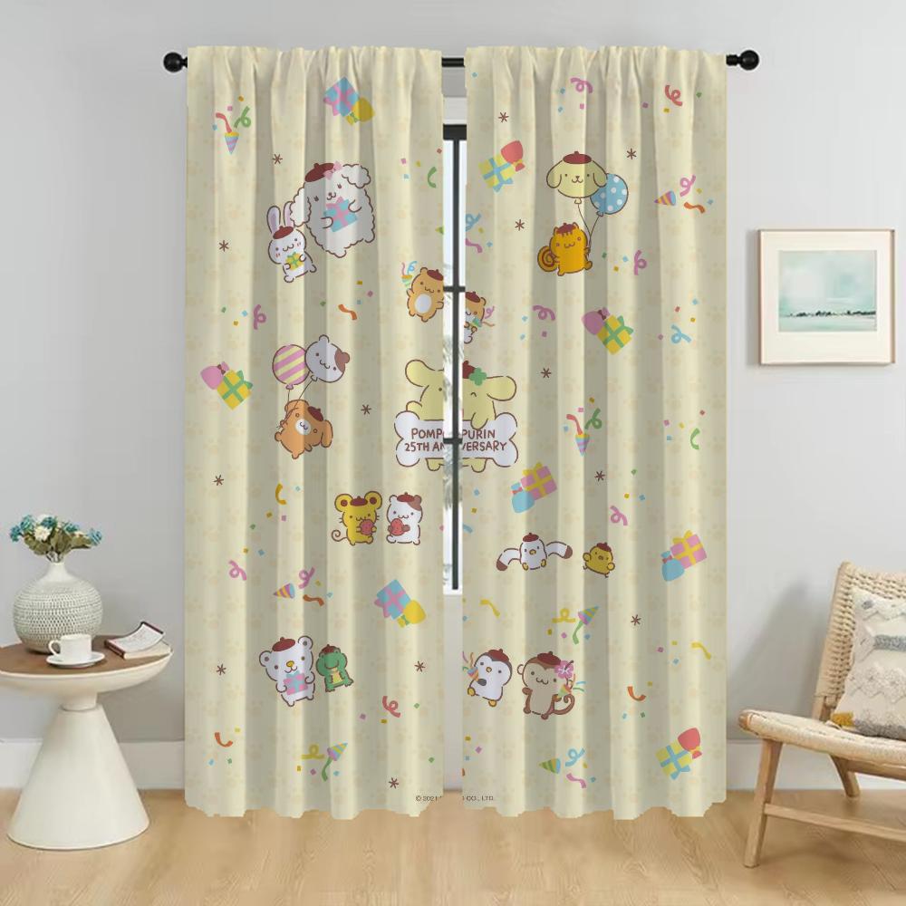 Partition P-Pompom Purin Blackout Curtains 2 Pieces Window Curtain for Room 2 Panel Halloween Decoration Tulle for Bedroom Child