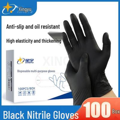 Blue/White/Black Nitrile Disposable Gloves - Tear-Resistant, Oil-Resistant, Waterproof, Non-Slip Hand Protection for Food Contact