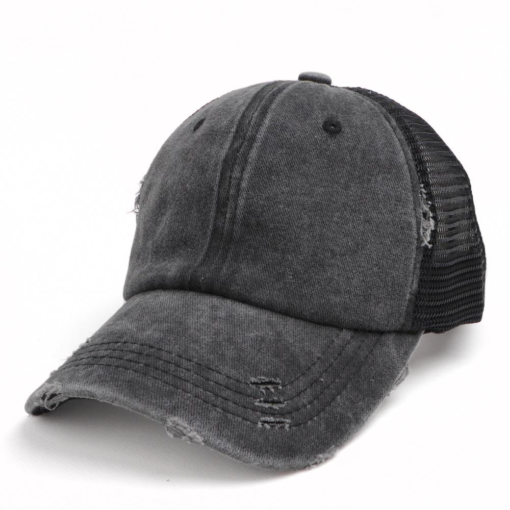 Women's Washed Cotton Ponytail Baseball Cap - Ripped, Breathable Mesh Sun Hat for Outdoor Sports