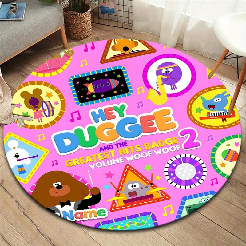 Hey Duggee Custom Name Round Area Rug,Carpet Rug for Living Room Bedroom Sofa Playroom Decor,Non-slip Floor Mat