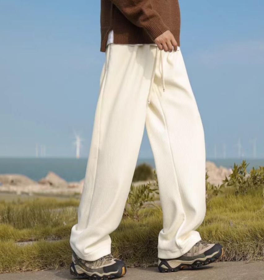 Вельветовые брюки весна-осень мужские с овечьей шерстью утолщенные черные теплые зимние для подростков цельнофлисовые широкие брюки 3XL