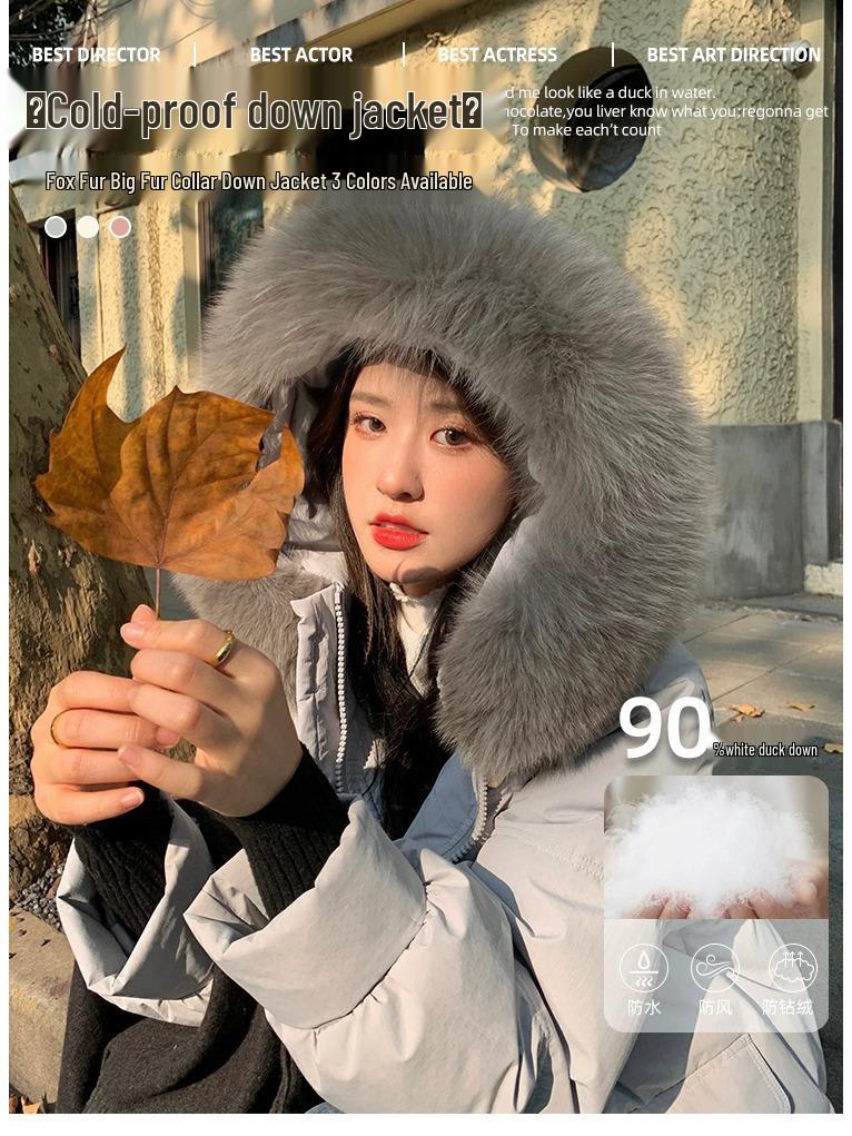 2025 Women's Korean Style Winter Down Jacket: Mid-Length, Hooded, with Large Fur Collar, Loose Fit, Thick and Warm.