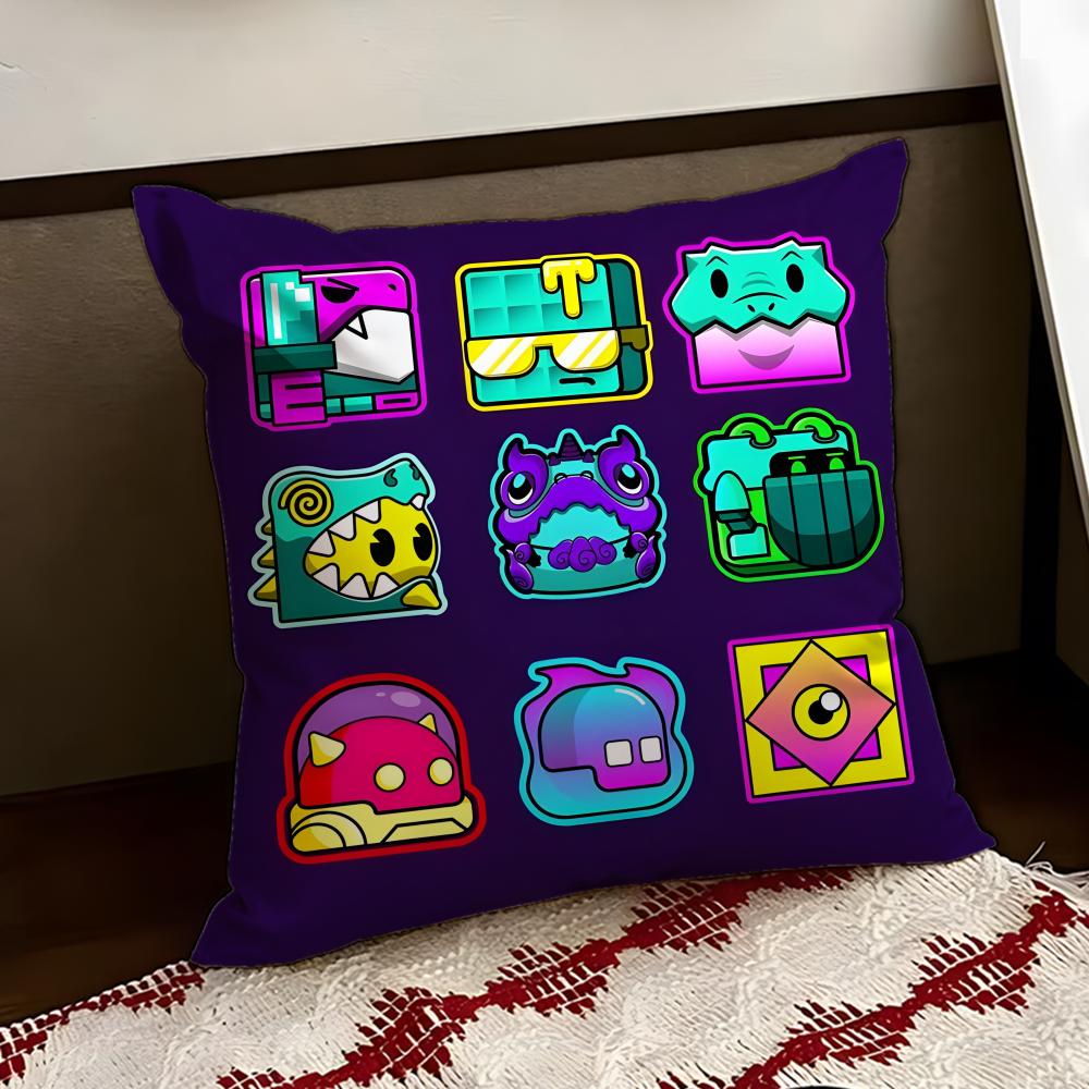 Cartoon GGeometry Dash Game Cushion Cover Reversible Soft Durable Pillow Cover Home Car MultiScene Use for Daily Comfort