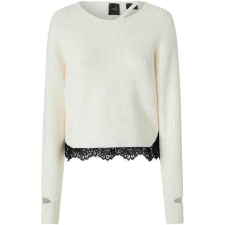 PINKO Lace Hem Cut Long Sleeve Sweater Women sweater White 100720A238-Z06