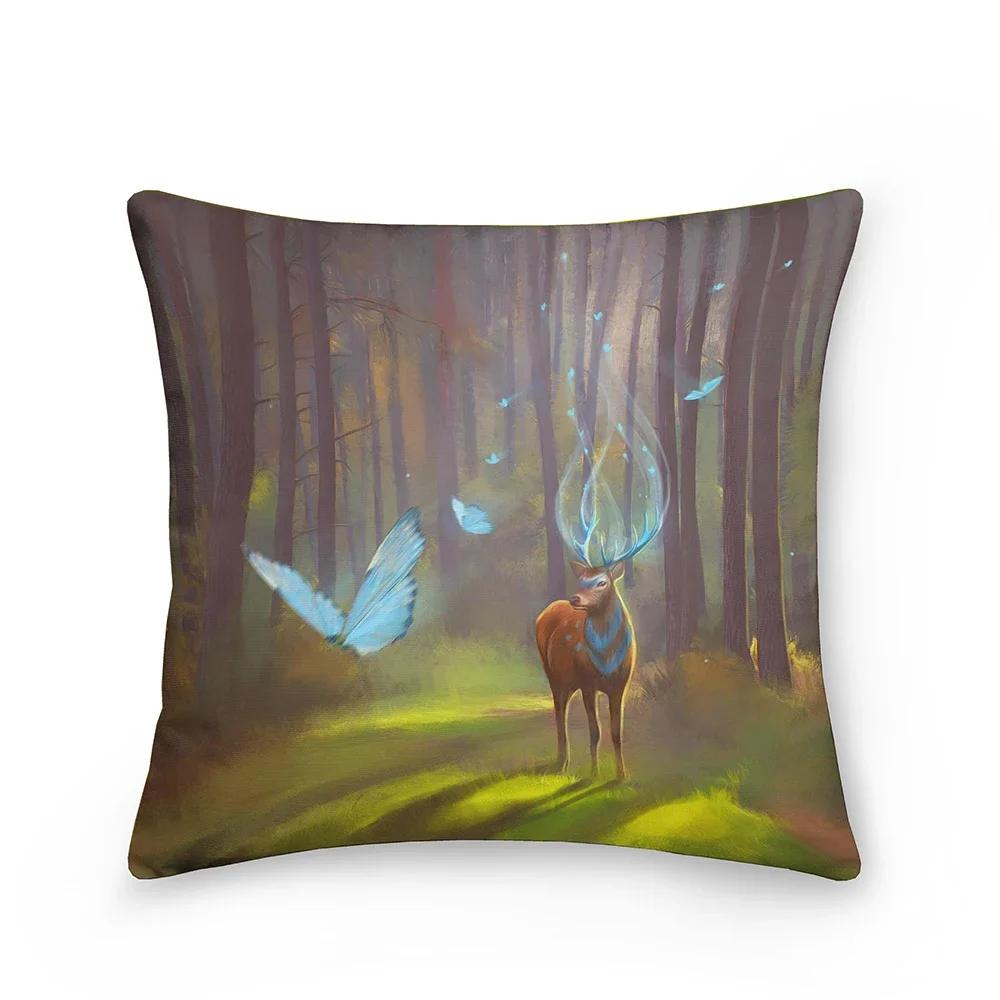 Landscape Pattern Decorative Cushion Cover Polyester Pillow Cover Throw Pillowcase Sofa Chair Bedroom Home Decoration 45X45Cm