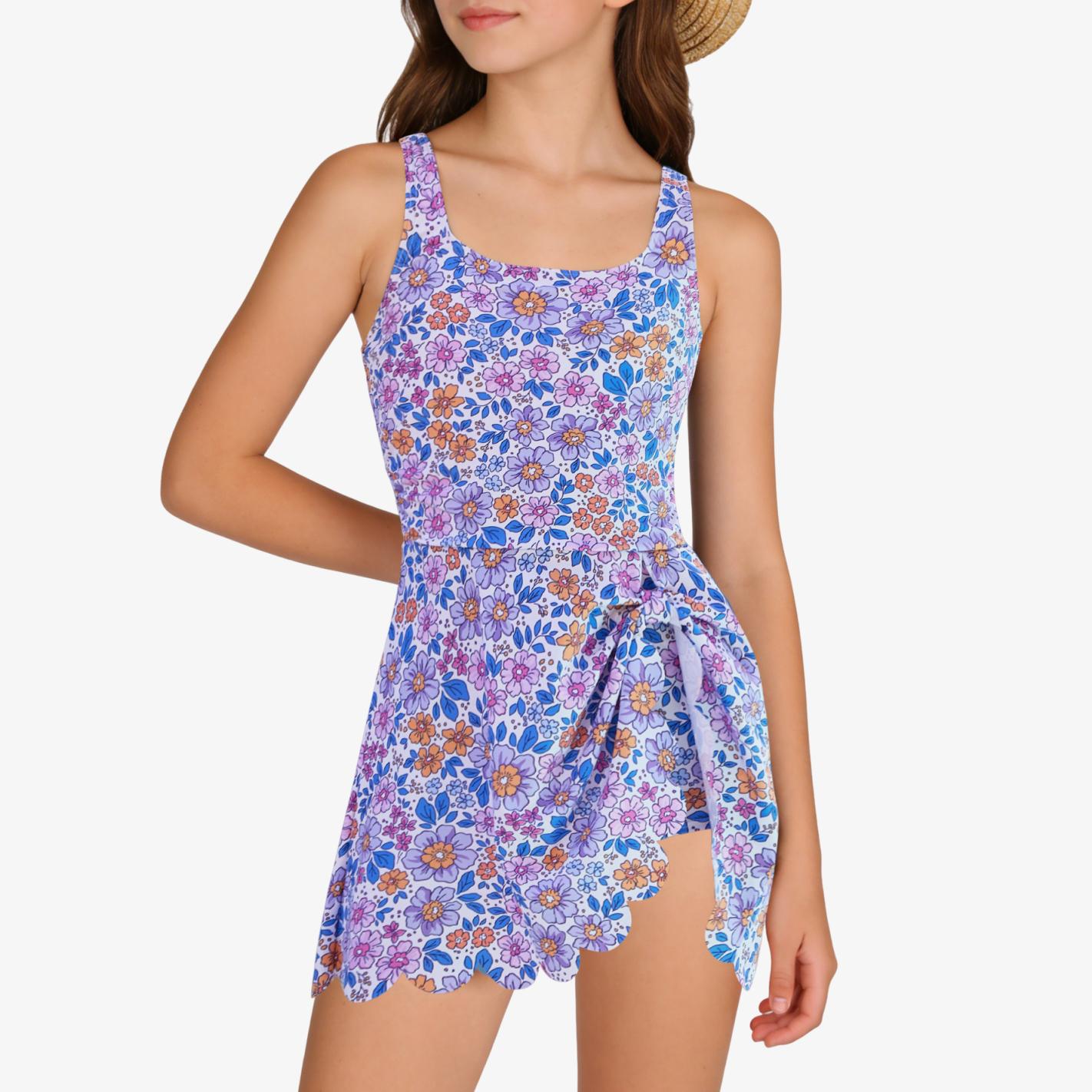 

Купальник-платье Charmleaks для девочек с контролем живота, цельный, с воланами, размер 7-16 лет 7-8 Years фиолетовый