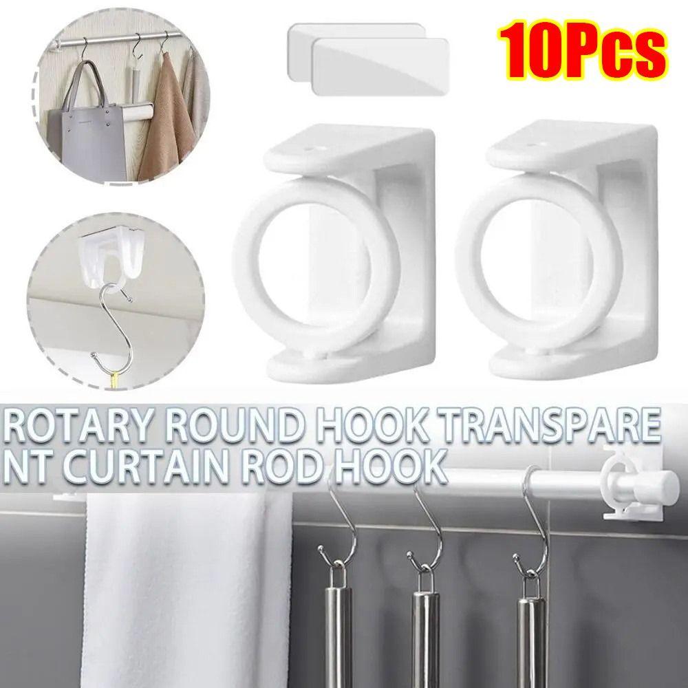10Pcs Durable 360° Rotatable Pole Fixator Strong Adhesive Retractable Curtain Rod Bracket Non-drilling Shower Towel Rod Hook