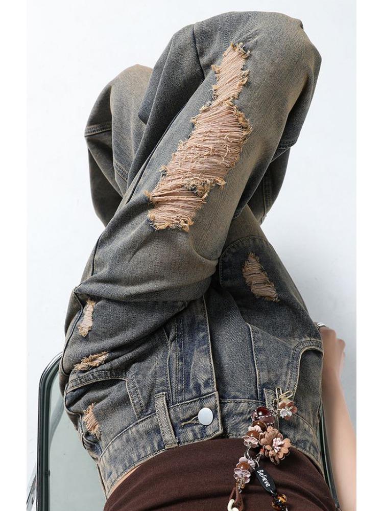 Big Size Broken Hole Wide Leg Denim Trousers Women Autumn Design Sense High Waist Hundred Versatile Loose Straight Trousers Long Denim Pants