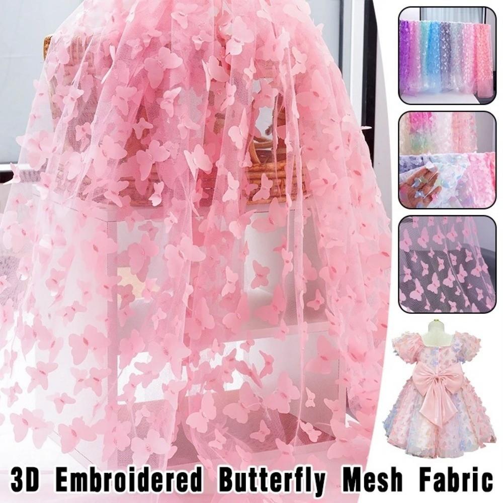DIY 3D Embroidered Butterfly Mesh Fabric Rainbow Gradient Handmade Tulle Dress Sewing Fabric for Stage Costume