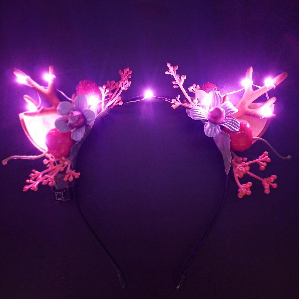 Glowing Reindeer Berry Antler Headband for Christmas & Halloween Parties