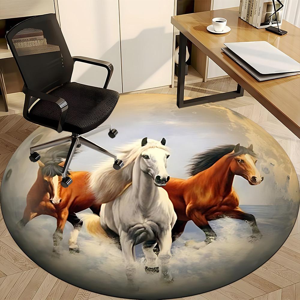 1PC Horse Office Round Area Rug, Mat Suitable For Office, Under Office Chairs Bedroom Living Room Home Decor, Room Deco