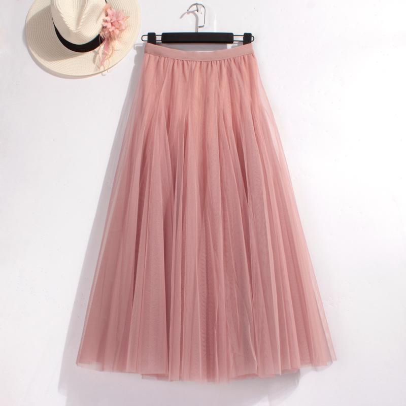Women's High-End Mesh Pleated Midi Skirt - Summer Slimming Big Swing Tulle Skirt