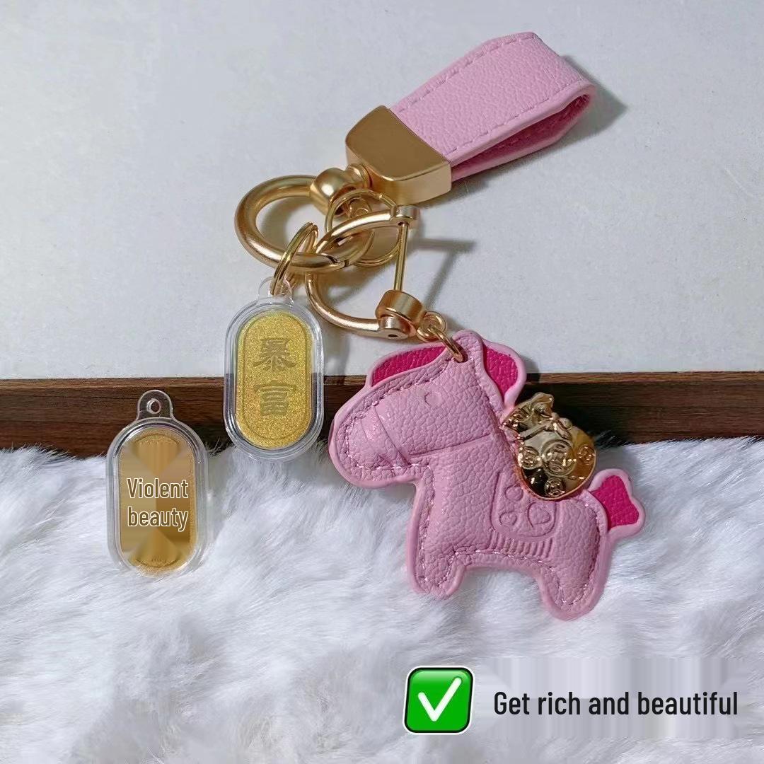 Handmade Leather Cartoon Rocking Horse Keychain Ornament