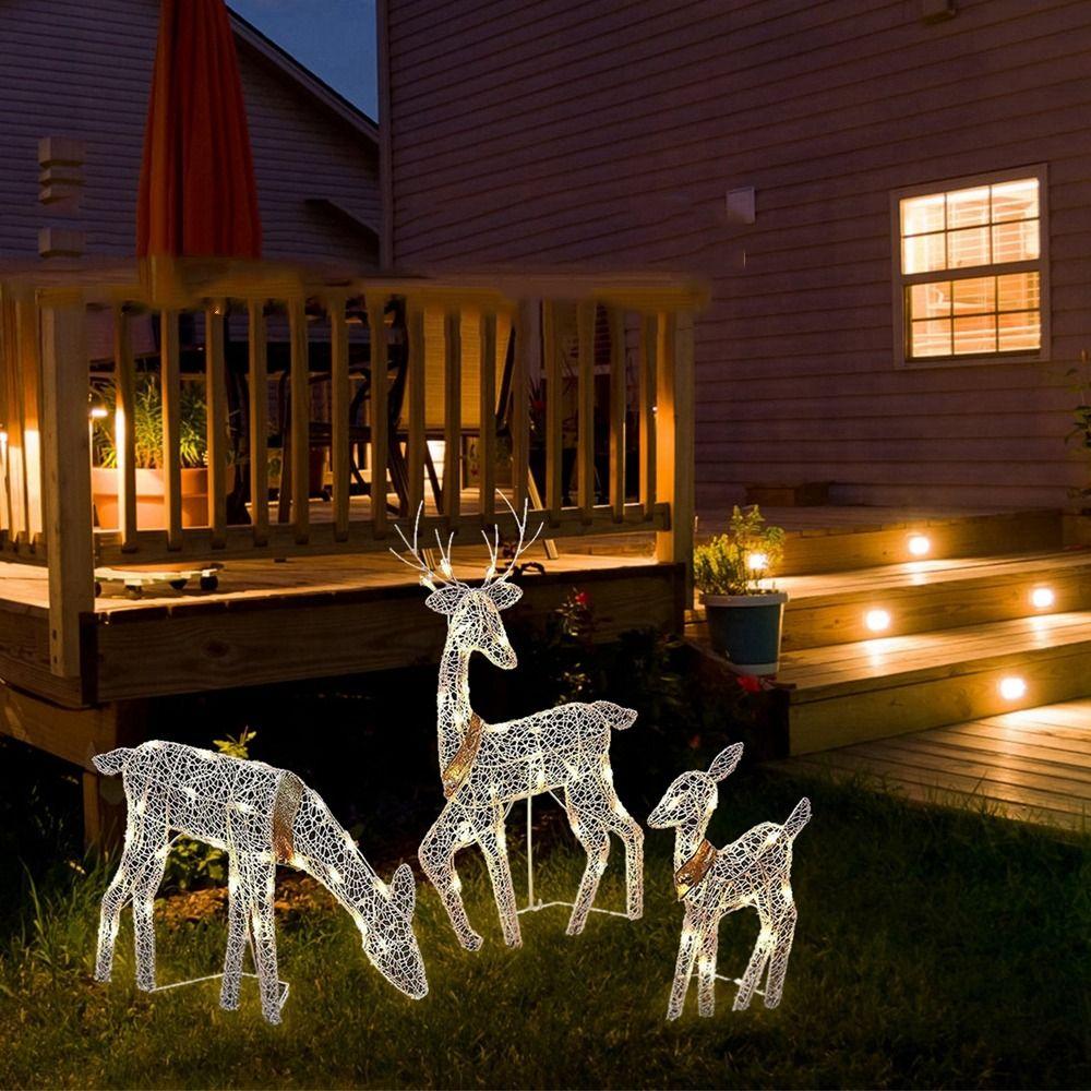 Xmas Ornament Christmas Decoration Wrought Iron LED Light Elk Statue Luminous Ornaments Deer