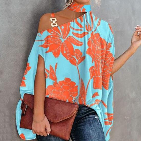 Chemisier d'automne couleurs riches ample Baggy une épaule haut pour femme femmes