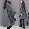 Coat Female Tide In The Fall and Winter Large Rabbit Hair Collar In The Long Tweed Coat Temperament Cape Shawl Hepburn Wind Tweed Large Size