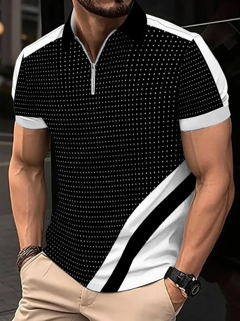 Summer Fashion 3D Printed Breathable Color Blocked Men's Polo Shirt Sports Polo Shirt