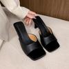 Leather French Slim Heel Slippers for Women's Summer New Fashionable Sandals Women Sweet Round Toe Slipper Ladies Shoes