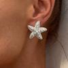 Ocean Series Pearl Metal Texture Starfish Stud Earrings for Women Simple Design Beach Vacation Party High-End Jewelry Accessory
