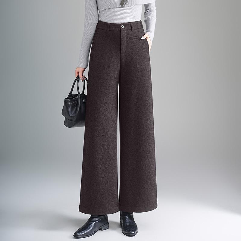 

Women s High-Waisted Woolen Wide-Leg Pants - Winter Versatile, Drape, Plus Velvet, Thickened & Cropped Trendy Style. M