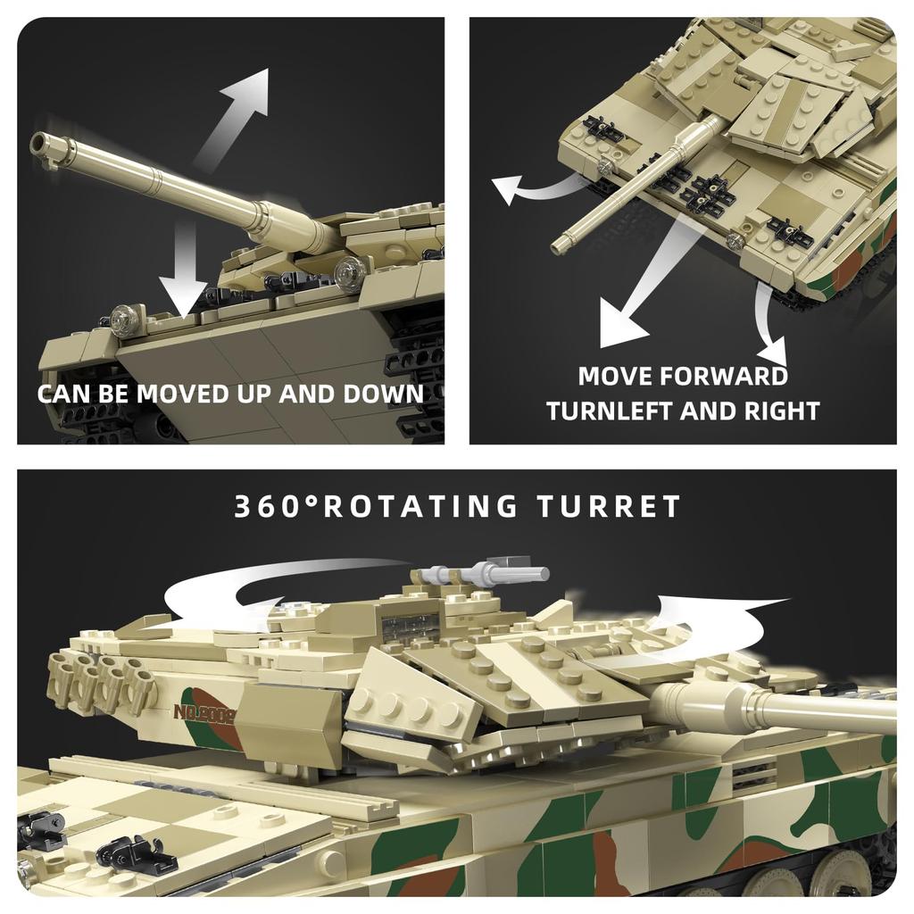 Mold King 20020 Jucării de construcție cu tancuri MOC Leopard 2 de înaltă tehnologie, Set de blocuri de construcție pentru vehicule militare, Blocuri de construcție electrice cu telecomandă