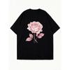 Schwarzes Oversized T-Shirt mit rosa Rosenprint für Freizeitkleidung und Alltagsstil