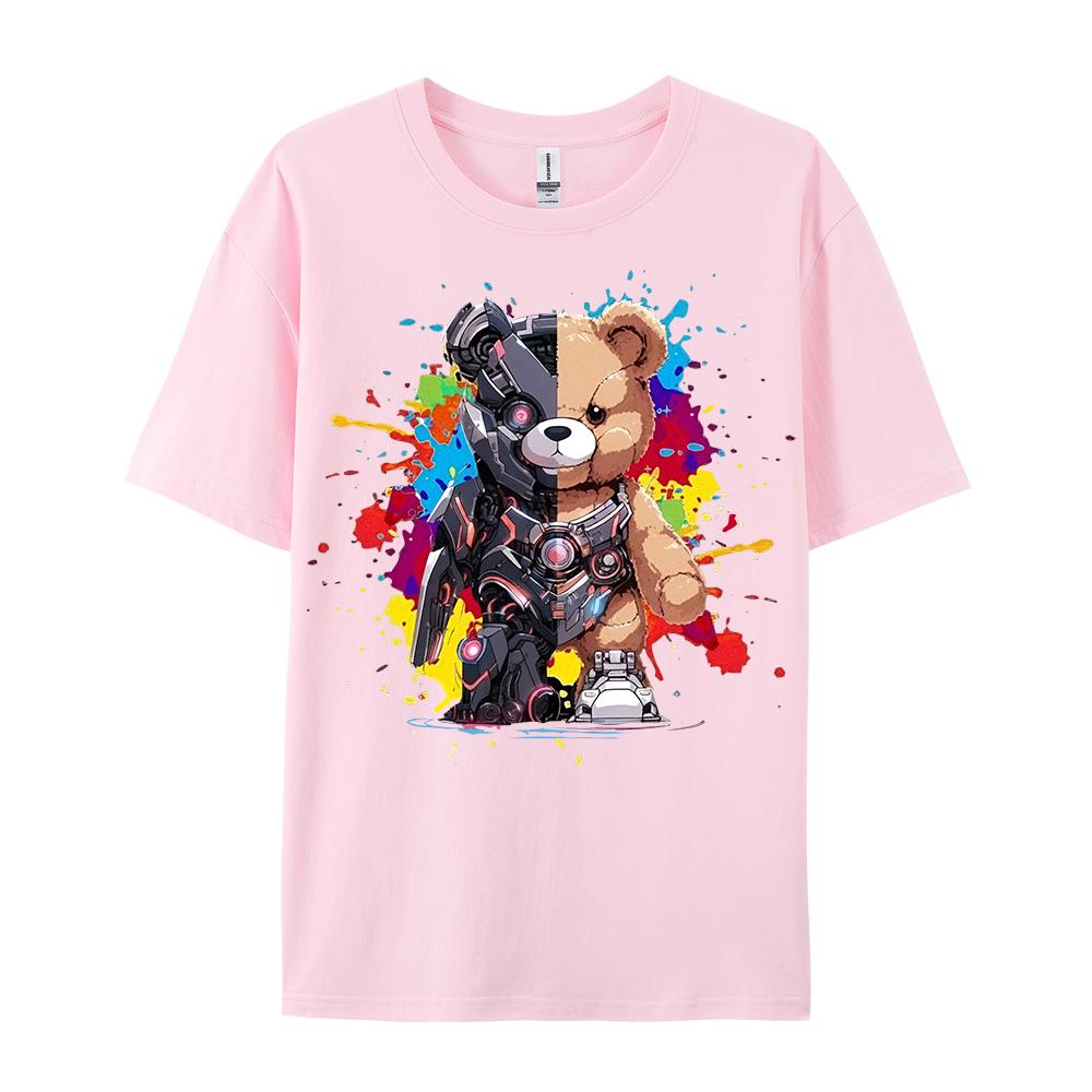 Mech Warrior Bear Printing Women T-Shirt Creativity Casual Tee Shirts Street Hip Hop Short Sleeve Basic All-Match Tide Tshirts