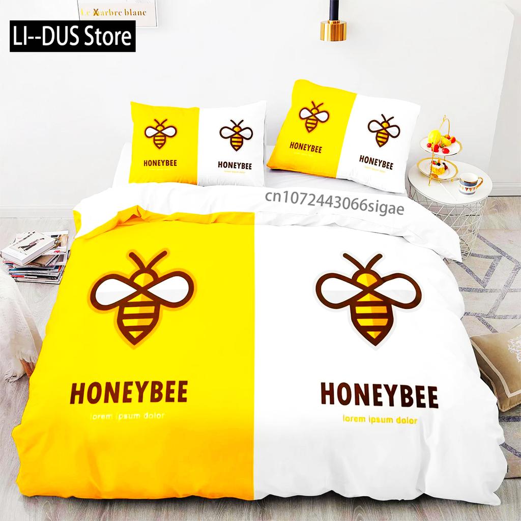 3D-Bienen-Aufdruck Bettwäsche-Set Für Jungen Teenager Polyester Bettwäsche-Set King Queen Größe Gelb Weiß Schwarz Bettbezug Bett