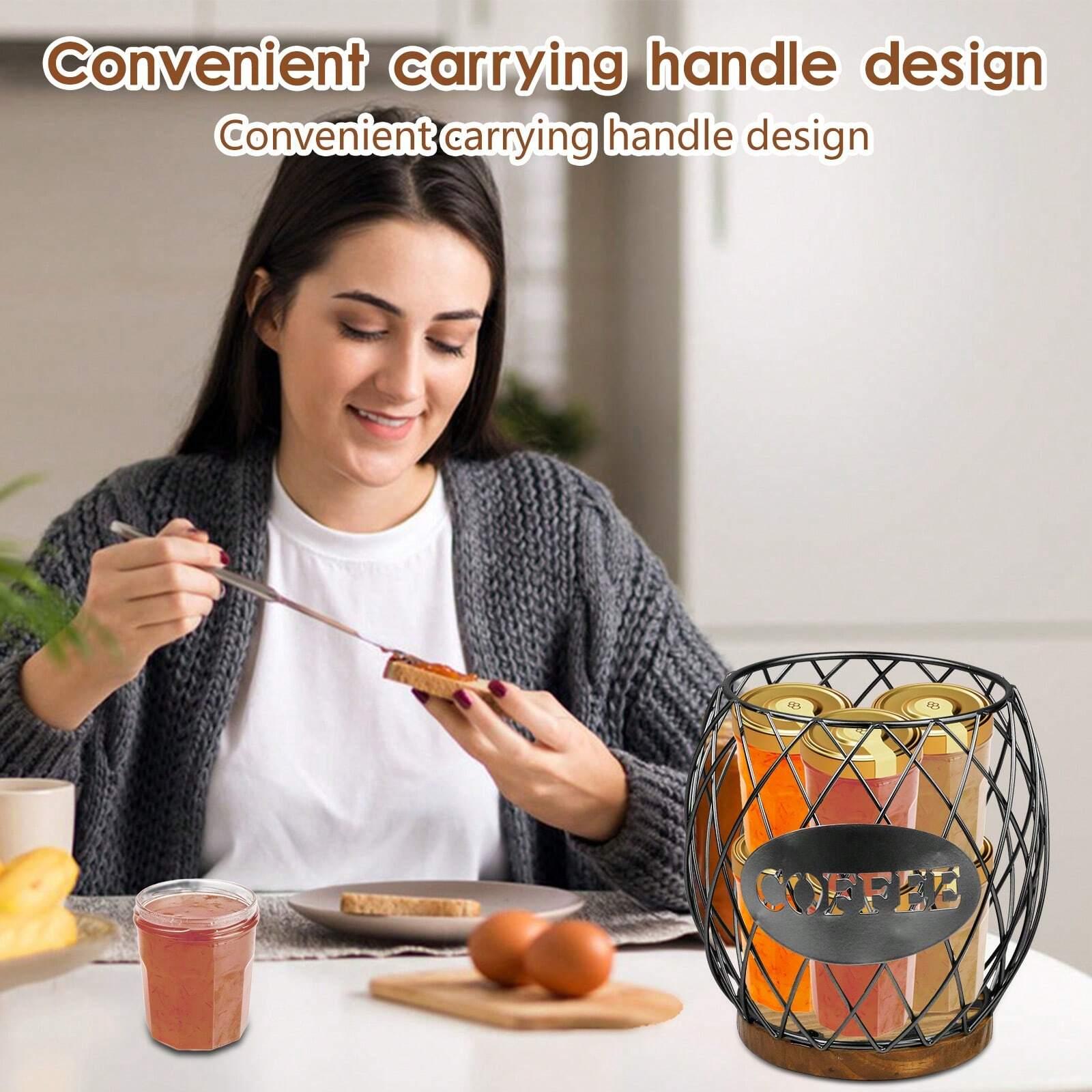 

Letter Design Coffee Capsule Holder Hollow Iron Rack Snacks Candy Metal Storage Basket Black/Coffee
