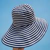 Women's Japanese-Style Striped Fisherman Bucket Hat - Foldable, Long Sun Protection for Large Head Circumference