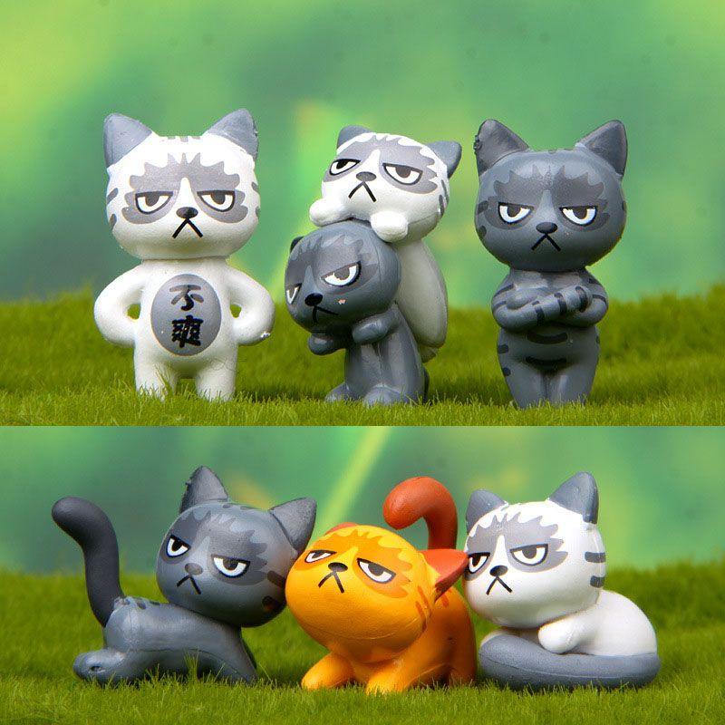 Modish 6pcs Set Kawaii Zakka Cute Unhappy Cat Doll Adorable Mini Cartoon Figures