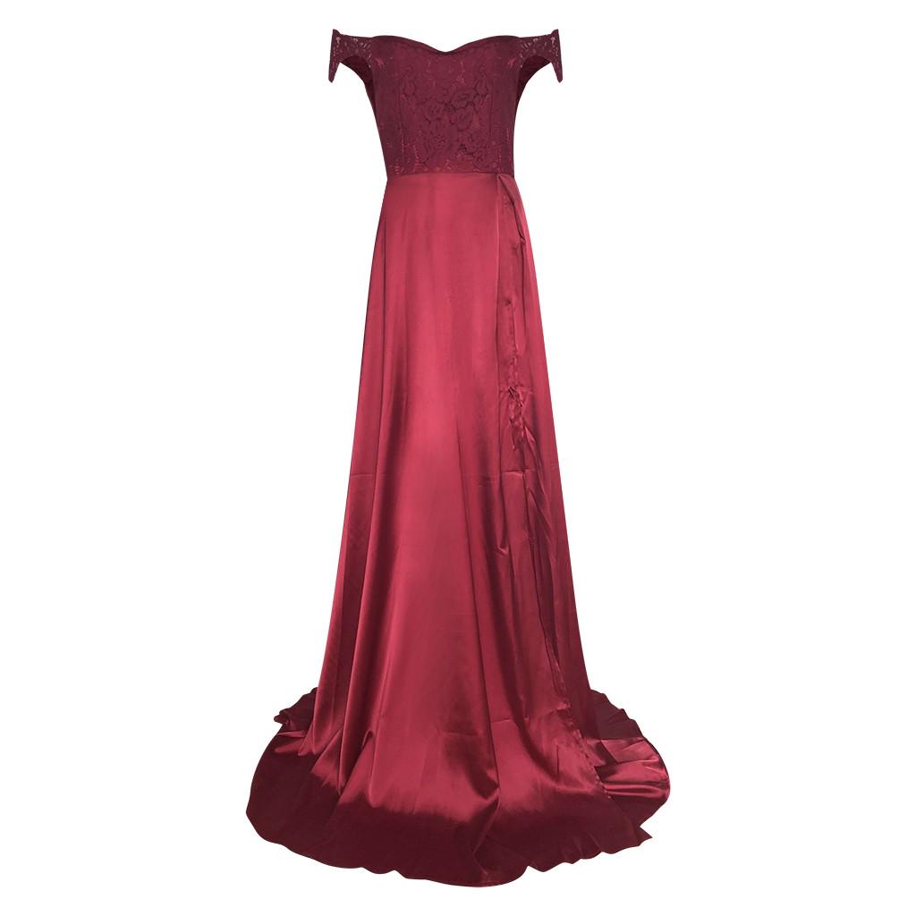 Women's Sexy Solid Color Short Sleeve Slash-Neck Slit Up The Side Full Dress