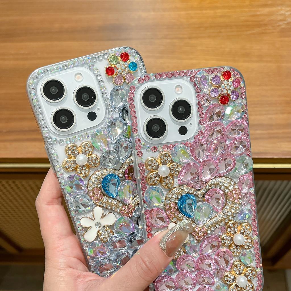 Luxury 3D Bling Glitter Crystal Rhinestone Heart Floral Phone Case For Samsung Galaxy Note 20 Ultra 10 Plus Xcover 7 Pro