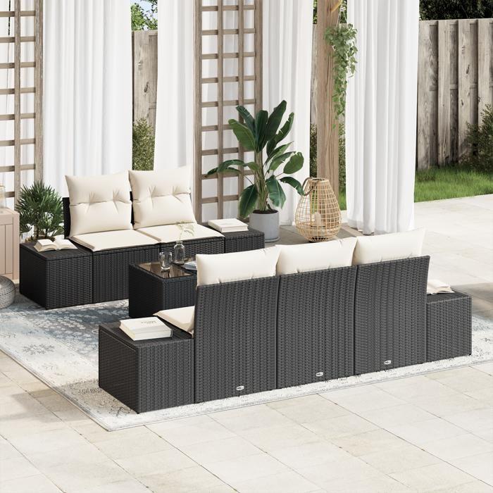 VidaXL Ensemble de canapé de jardin 6 pièces avec coussins Noir Poly Rattan 3346937