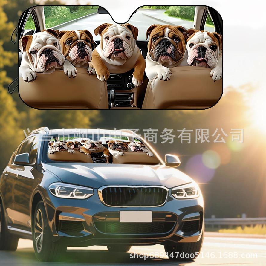 Platform Rottweiler Black Dog Print Car Front Glass Sunscreen Sunshade