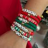 Christmas Contrasting Soft Pottery Letter Elastic Bracelet, Creative Festive Colored Beaded Hand Jewelry