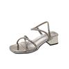 Französischer Feenstil mit Rock Strass dicker Absatz Sandalen weiblich 2025 Sommer neu vielseitig und schön High Heels Sandalen