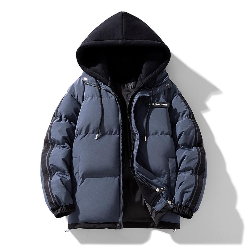 Men's Trendy Autumn/Winter Hooded Cotton Jacket - Faux Two-Piece, Couple Style, High-Quality, Thickened for Warmth