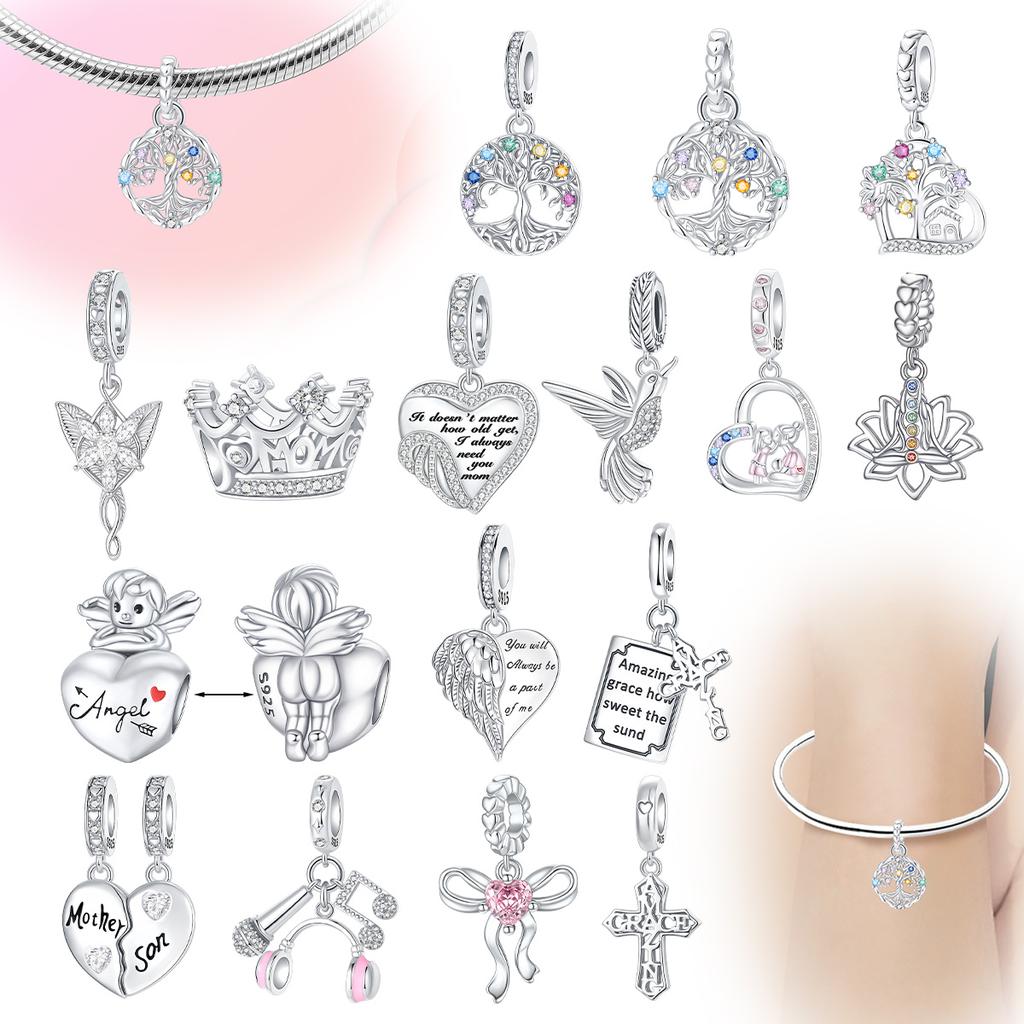Copper Life Tree Love Cross Angel Wings Beads Charms Fit Charm Bracelet Pendant For Women Fine Jewelry Making