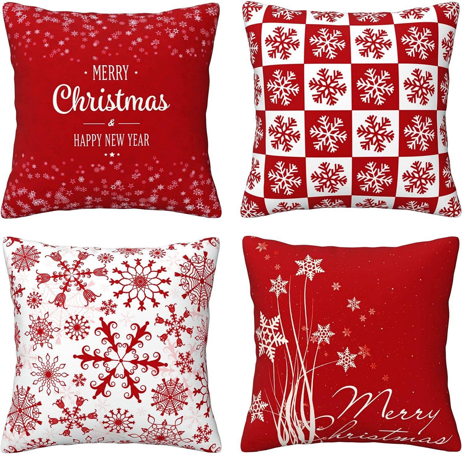 

1pc Red White Christmas Cushion Cover Snowflake Santa Claus Durable Cover 2025 New for Home Ornament Xmas New Year Decoration 45x45cm