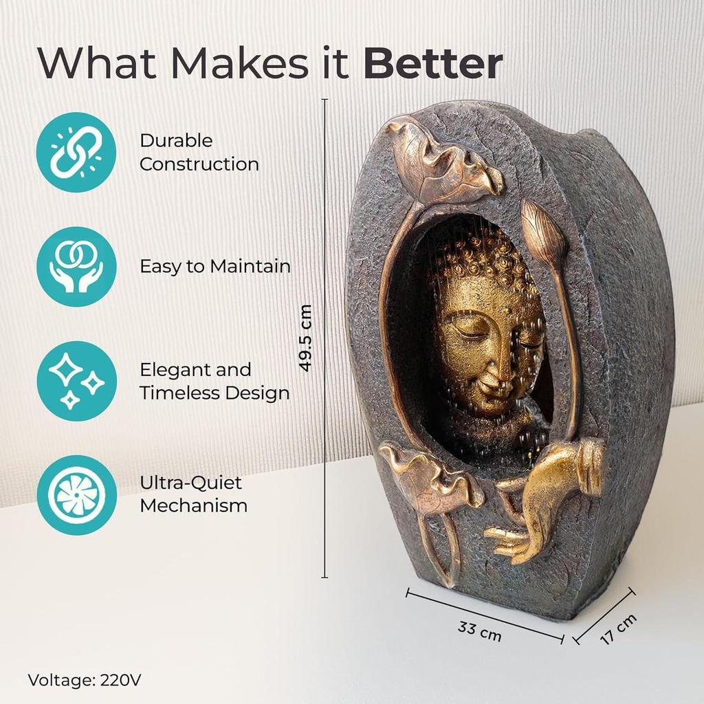 Buddha Water Fountain for Home Decor/LED Lights/Waterfall Fountain Indoor Home Decor/Garden Decor Items