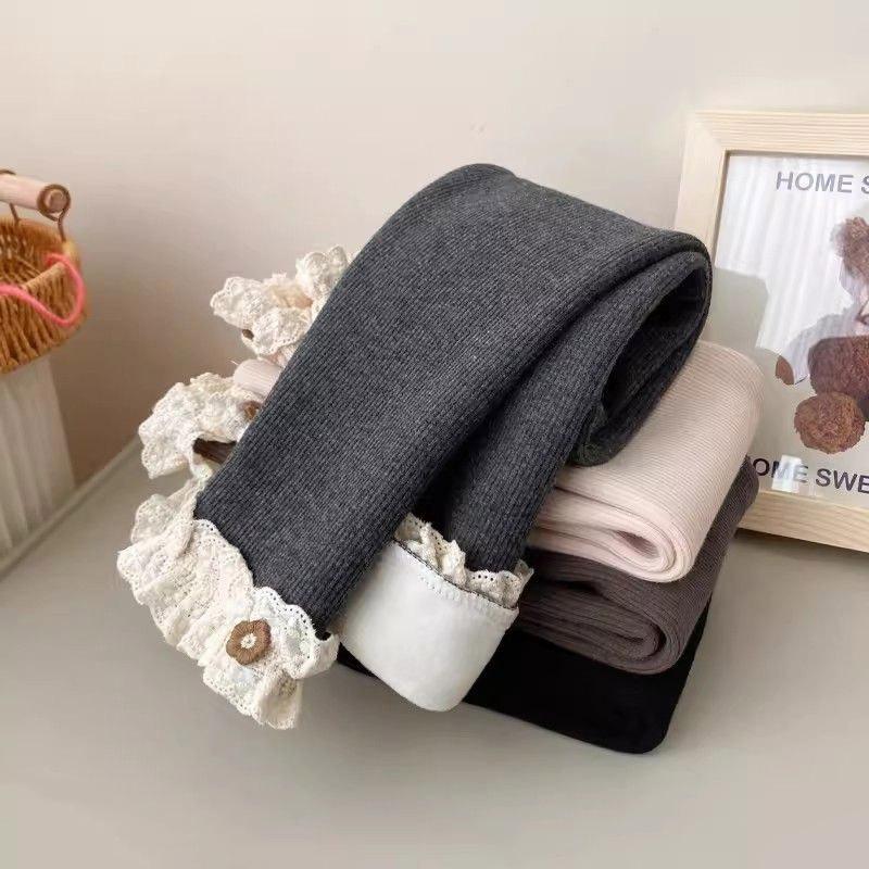 Baby Girls Thermal Leggings Spring Autumn Winter Kids Lace Flower Cute Simplicity Tight Trousers Children Skinny Pants