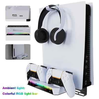 Wall Mount Stand with Charging Station RGB Light Wall Bracket Headset Holder Wall Stand for PS5/PS5 Slim Disc & Digital Console