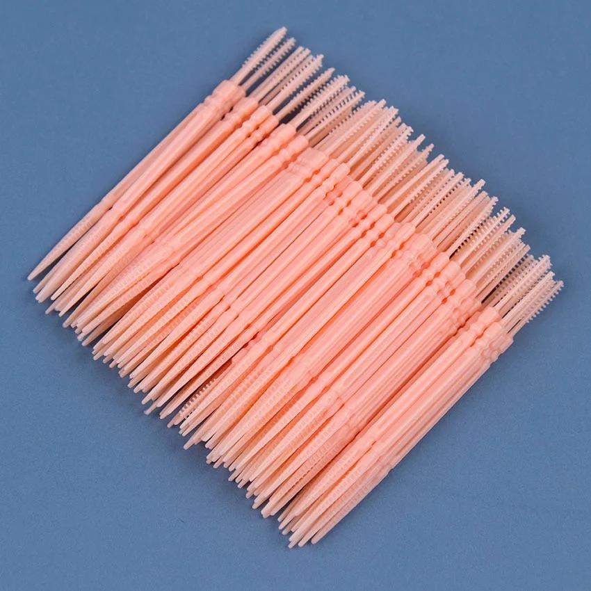 100 PCS Double-Headed Oral Care Brush Pick Interdental Teeth Sticks Cleaning Plastic Floss Toothpick.